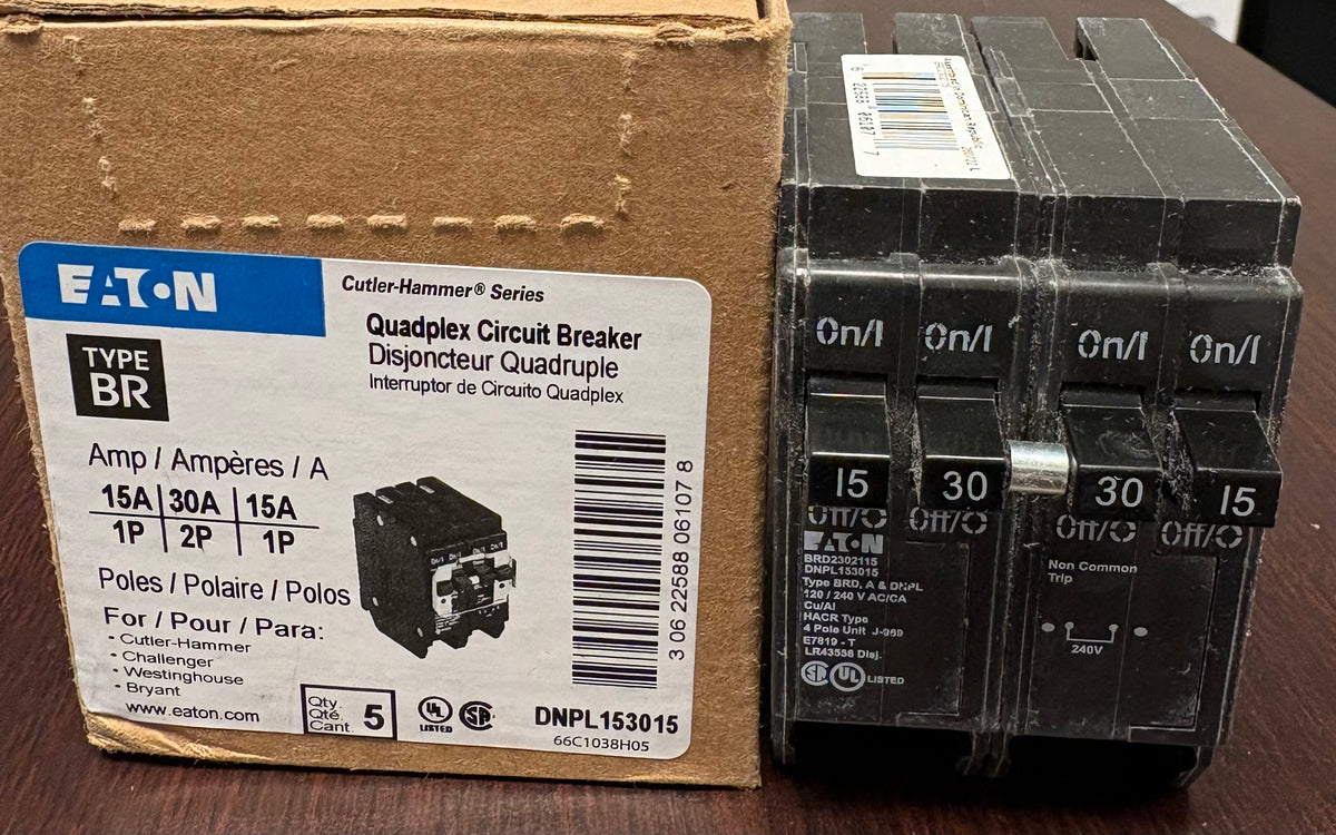 Eaton DNPL153015 15/30/30/15 Amp Quad Plug-In Circuit Breaker, 240V