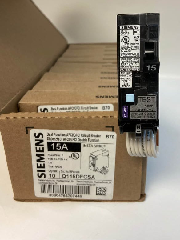 Siemens Q115DFCSA Dual Function 15 Amp Circuit Breaker Plug-In